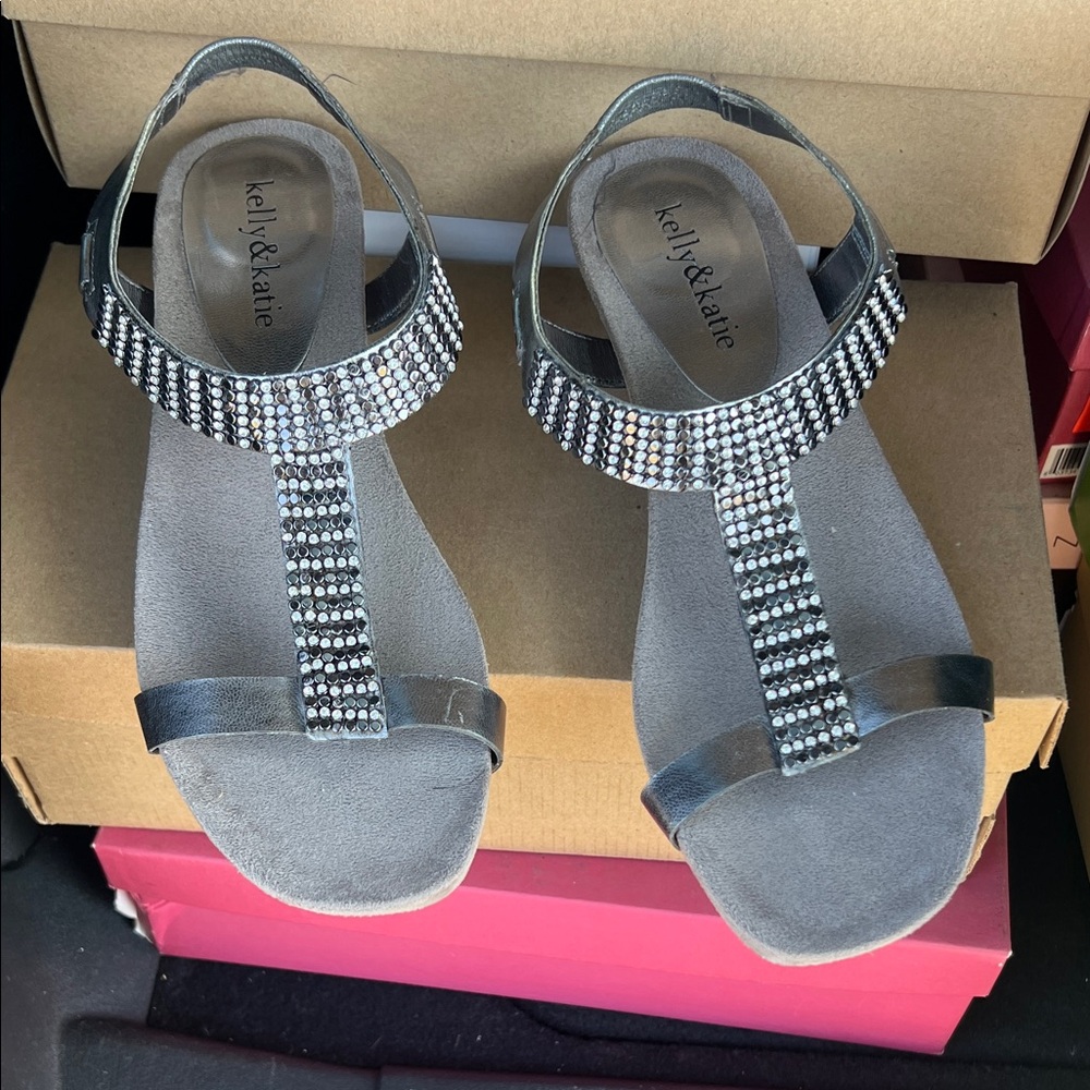 Kelly & Katie Black and Silver Rhinestone Sandals
